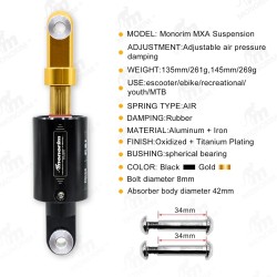 Amortecedor a ar Monorim MXA para trotinetes e bicicletas elétricas MTB  - 10 
MODELO: Suspensão Monorim MXA
AJUSTE: Pressão de 