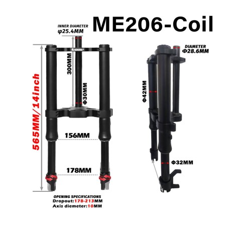 Suspensie fata Monorim ME206 Dual Air version 565mm x 206mm  - 1 Compatibilitate: suspensie fata Monorim ME206 Dual Air, format 