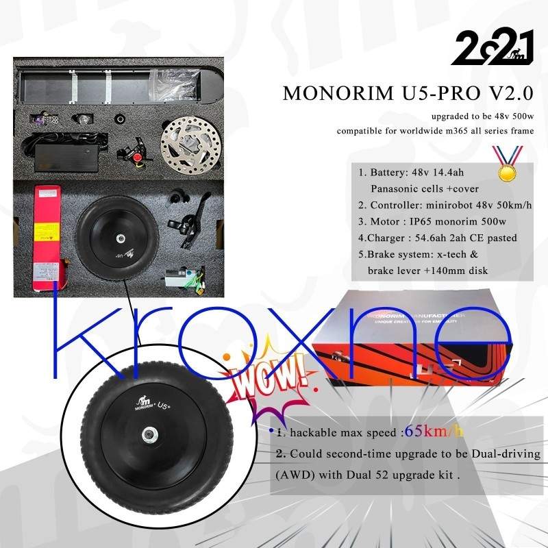 Monorim Pack U5 2.0 för Ninebot Max serie G30, G30P, G30LE, G30LP, G30D, G30LP - 48v 20ah batteri 500w motor Monorim - 30 Monori