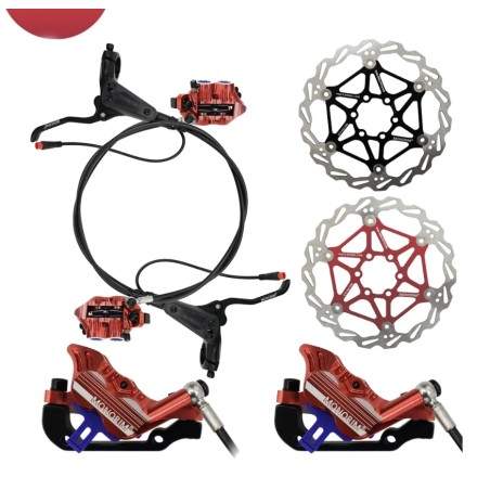 Kit completo frenos hidraúlicos Monorim EB01 de 4 pistones - manetas, pinzas, cable y disco de freno Monorim - 1